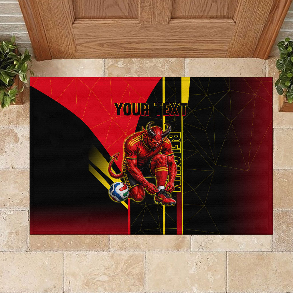 Personalized Belgium Soccer Red Devils Mascot Rubber Doormat Royal Belgian Football Geometric Simple Style