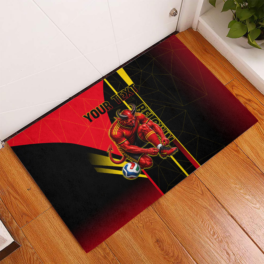 Personalized Belgium Soccer Red Devils Mascot Rubber Doormat Royal Belgian Football Geometric Simple Style