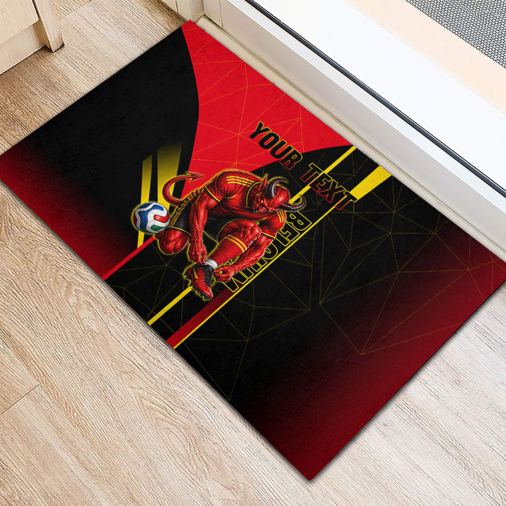 Personalized Belgium Soccer Red Devils Mascot Rubber Doormat Royal Belgian Football Geometric Simple Style