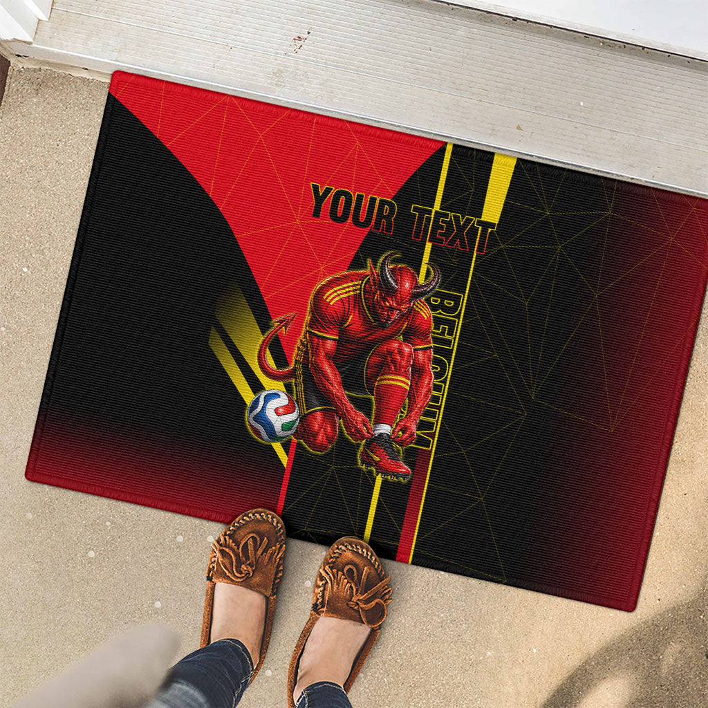 Personalized Belgium Soccer Red Devils Mascot Rubber Doormat Royal Belgian Football Geometric Simple Style