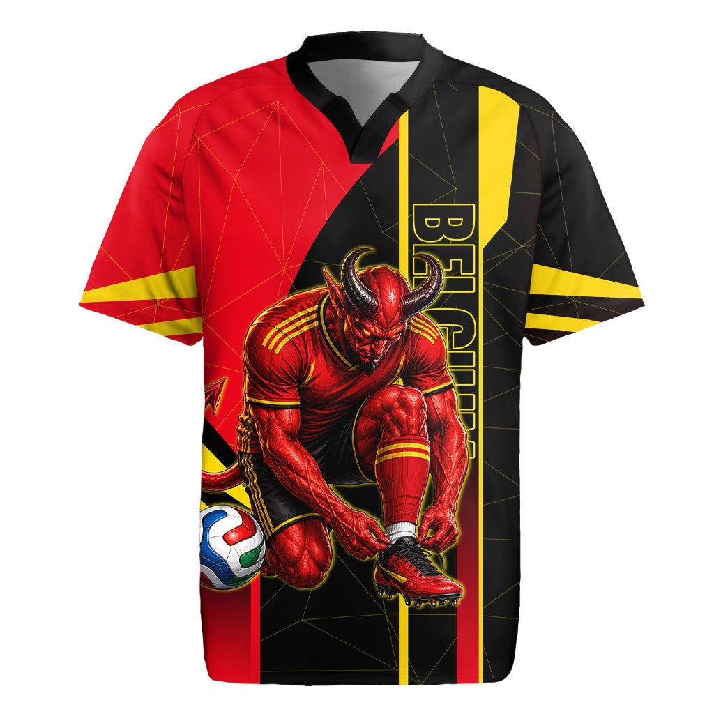 Personalized Belgium Soccer Red Devils Mascot Rugby Jersey Royal Belgian Football Geometric Simple Style
