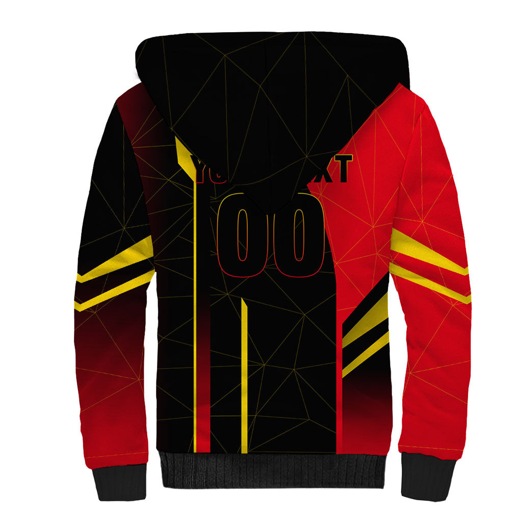 Personalized Belgium Soccer Red Devils Mascot Sherpa Hoodie Royal Belgian Football Geometric Simple Style