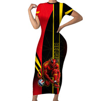 Personalized Belgium Soccer Red Devils Mascot Short Sleeve Bodycon Dress Royal Belgian Football Geometric Simple Style