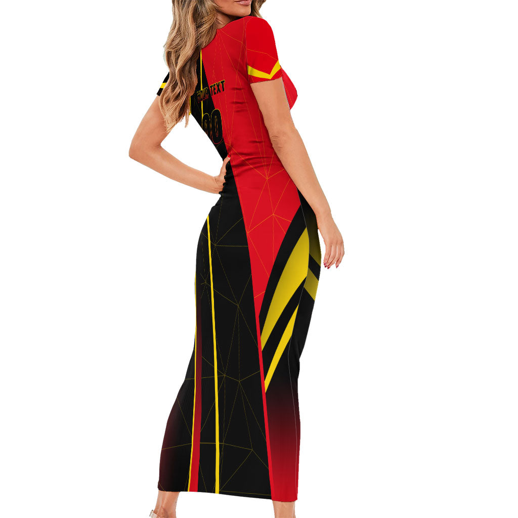 Personalized Belgium Soccer Red Devils Mascot Short Sleeve Bodycon Dress Royal Belgian Football Geometric Simple Style