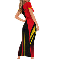 Personalized Belgium Soccer Red Devils Mascot Short Sleeve Bodycon Dress Royal Belgian Football Geometric Simple Style