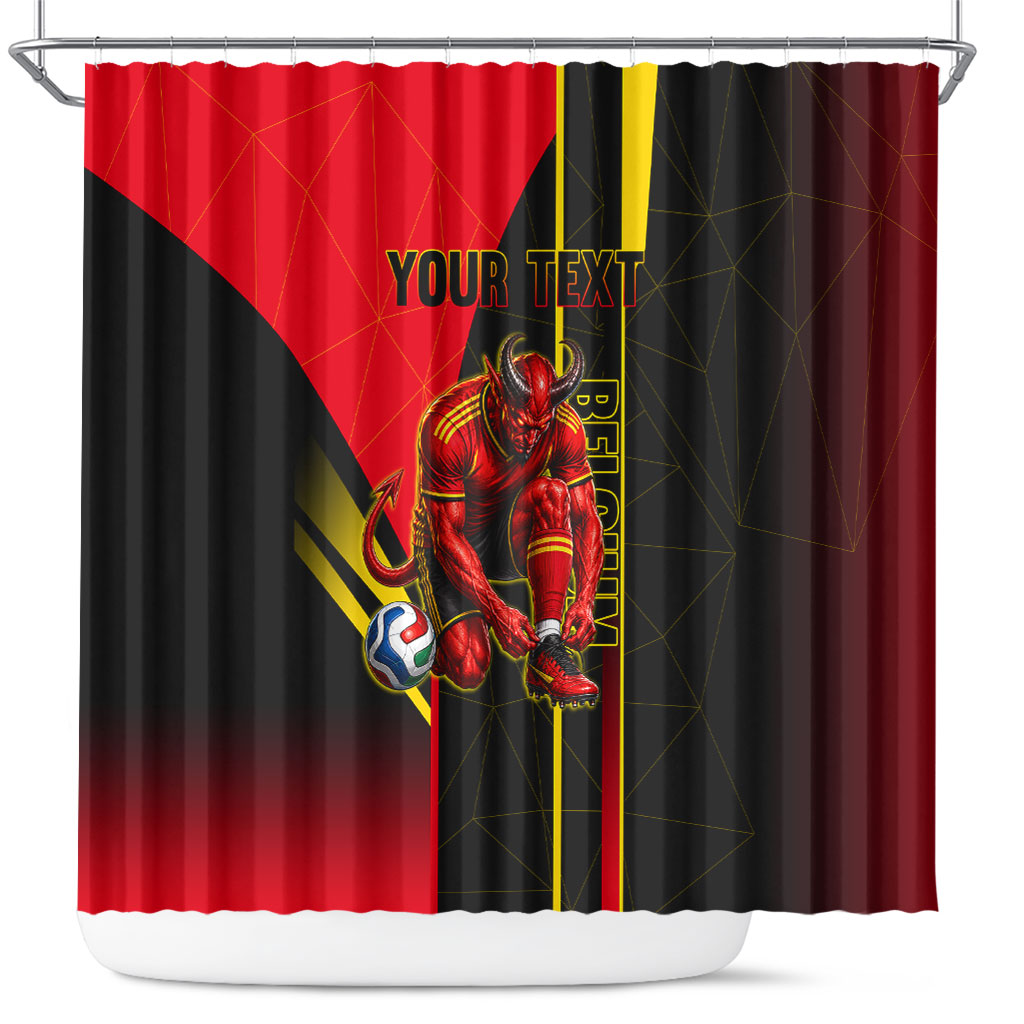 Personalized Belgium Soccer Red Devils Mascot Shower Curtain Royal Belgian Football Geometric Simple Style