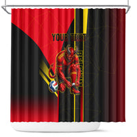 Personalized Belgium Soccer Red Devils Mascot Shower Curtain Royal Belgian Football Geometric Simple Style