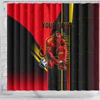 Personalized Belgium Soccer Red Devils Mascot Shower Curtain Royal Belgian Football Geometric Simple Style