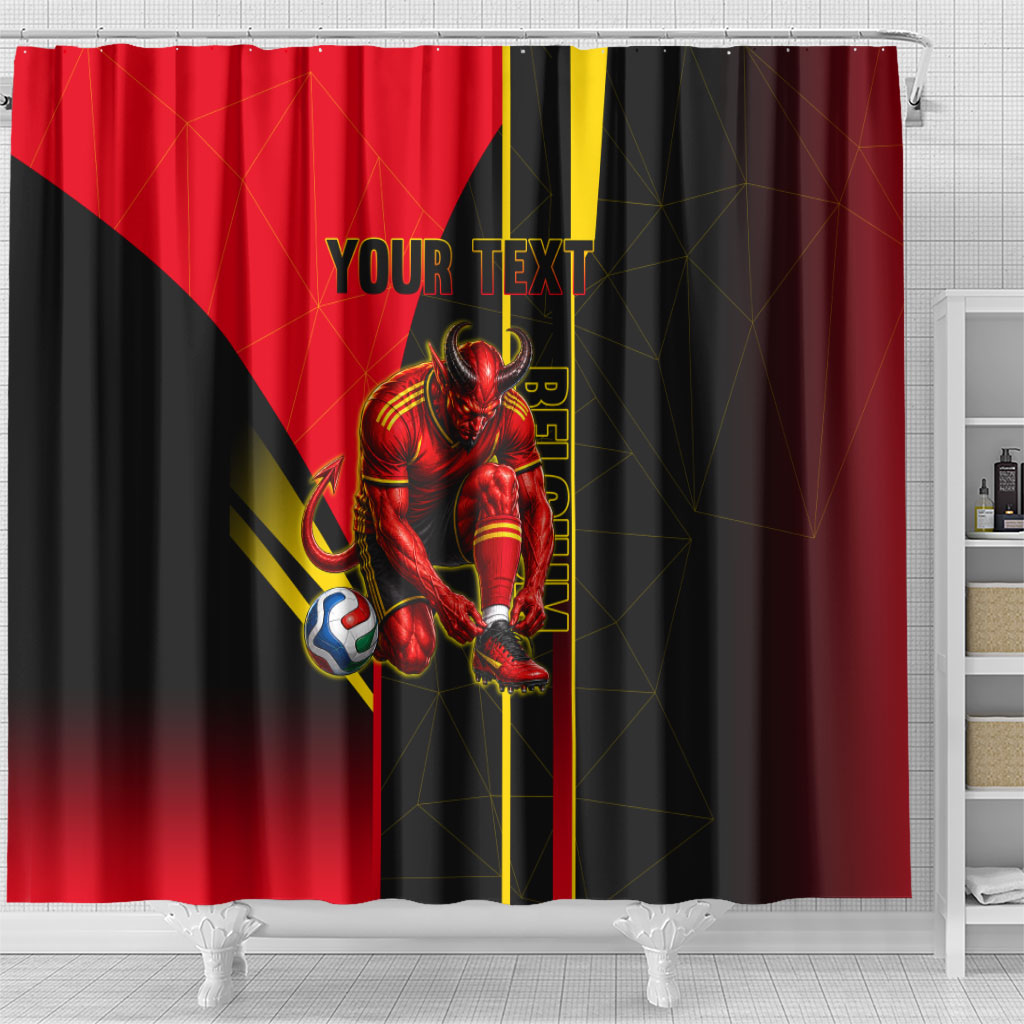 Personalized Belgium Soccer Red Devils Mascot Shower Curtain Royal Belgian Football Geometric Simple Style
