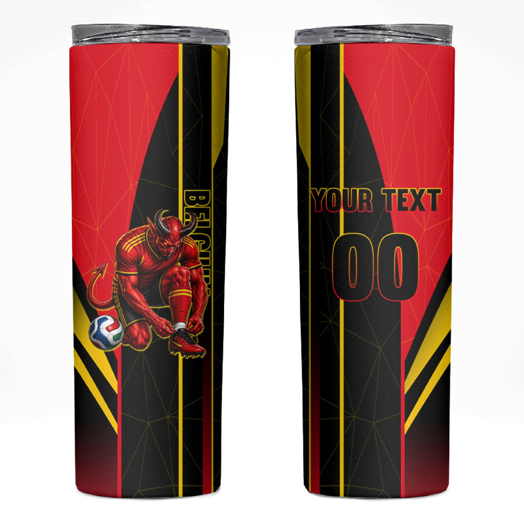Personalized Belgium Soccer Red Devils Mascot Skinny Tumbler Royal Belgian Football Geometric Simple Style