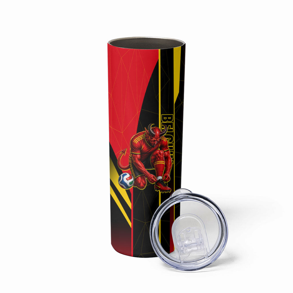 Personalized Belgium Soccer Red Devils Mascot Skinny Tumbler Royal Belgian Football Geometric Simple Style