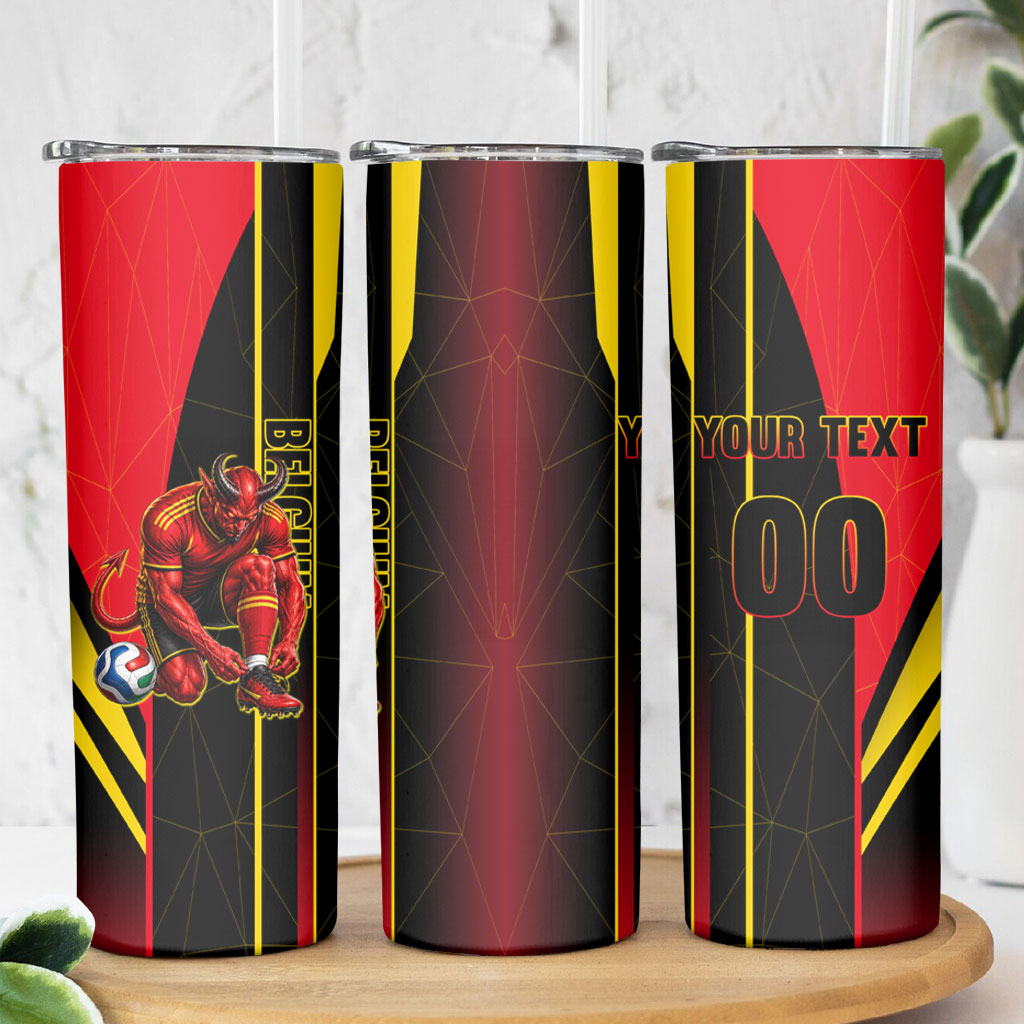 Personalized Belgium Soccer Red Devils Mascot Skinny Tumbler Royal Belgian Football Geometric Simple Style