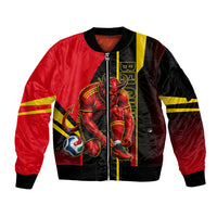 Personalized Belgium Soccer Red Devils Mascot Sleeve Zip Bomber Jacket Royal Belgian Football Geometric Simple Style