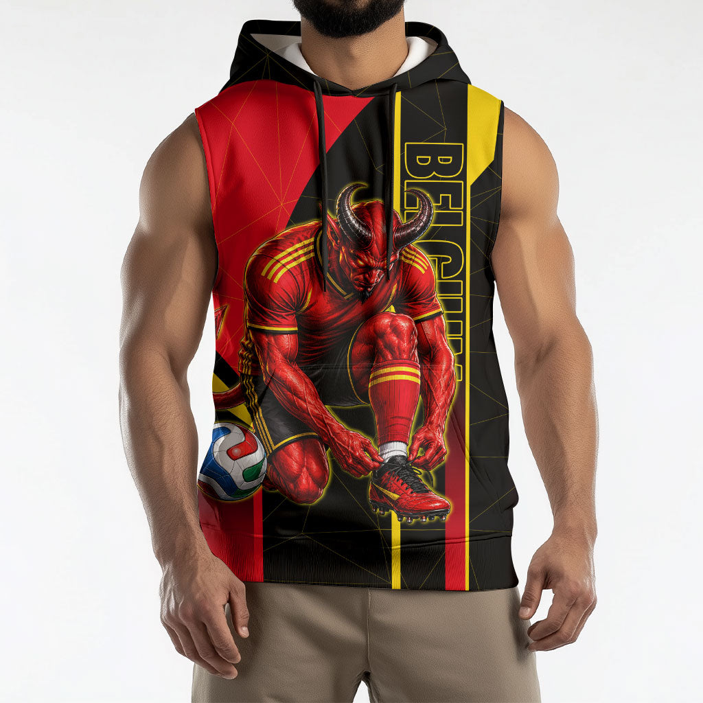 Personalized Belgium Soccer Red Devils Mascot Sleeveless Hoodie Royal Belgian Football Geometric Simple Style