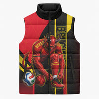 Personalized Belgium Soccer Red Devils Mascot Sleeveless Puffer Jacket Royal Belgian Football Geometric Simple Style