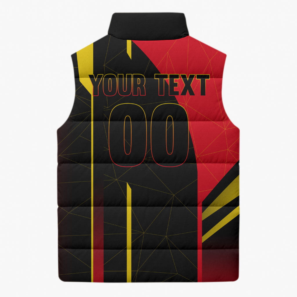 Personalized Belgium Soccer Red Devils Mascot Sleeveless Puffer Jacket Royal Belgian Football Geometric Simple Style