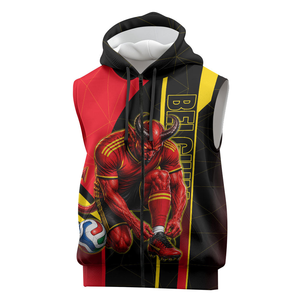 Personalized Belgium Soccer Red Devils Mascot Sleeveless Zip Hoodie Royal Belgian Football Geometric Simple Style