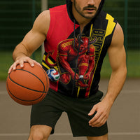 Personalized Belgium Soccer Red Devils Mascot Sleeveless Zip Hoodie Royal Belgian Football Geometric Simple Style