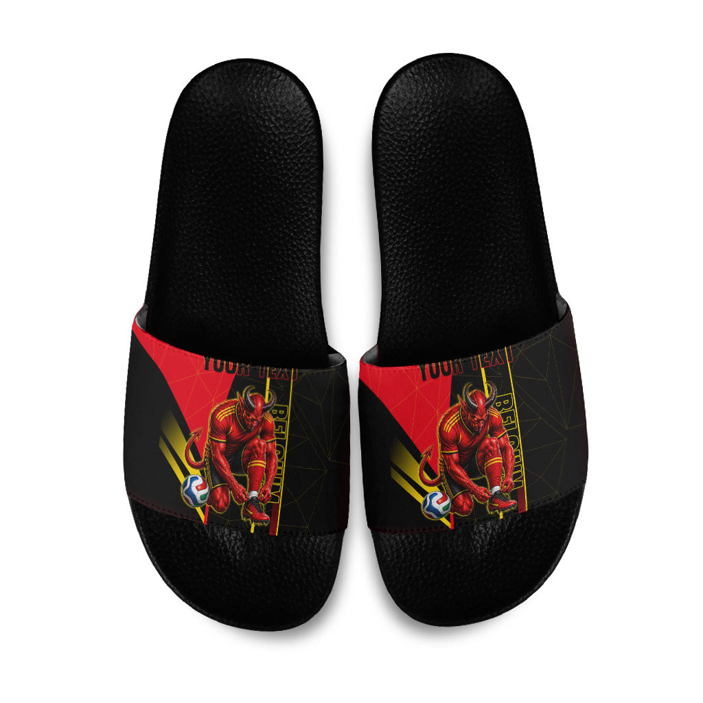 Personalized Belgium Soccer Red Devils Mascot Slide Sandals Royal Belgian Football Geometric Simple Style