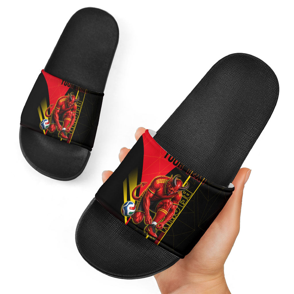 Personalized Belgium Soccer Red Devils Mascot Slide Sandals Royal Belgian Football Geometric Simple Style