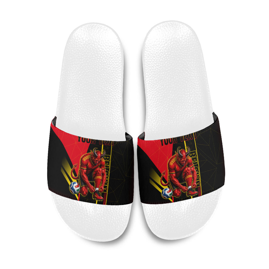 Personalized Belgium Soccer Red Devils Mascot Slide Sandals Royal Belgian Football Geometric Simple Style