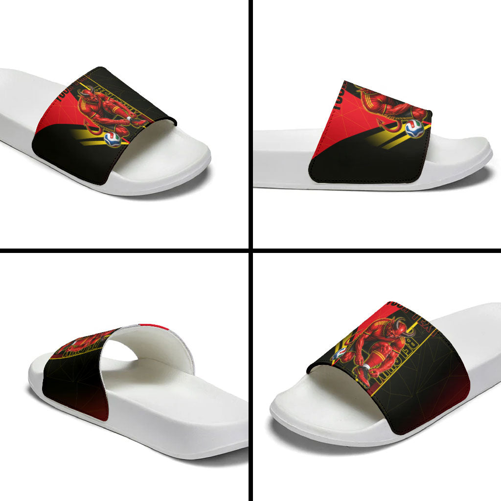 Personalized Belgium Soccer Red Devils Mascot Slide Sandals Royal Belgian Football Geometric Simple Style
