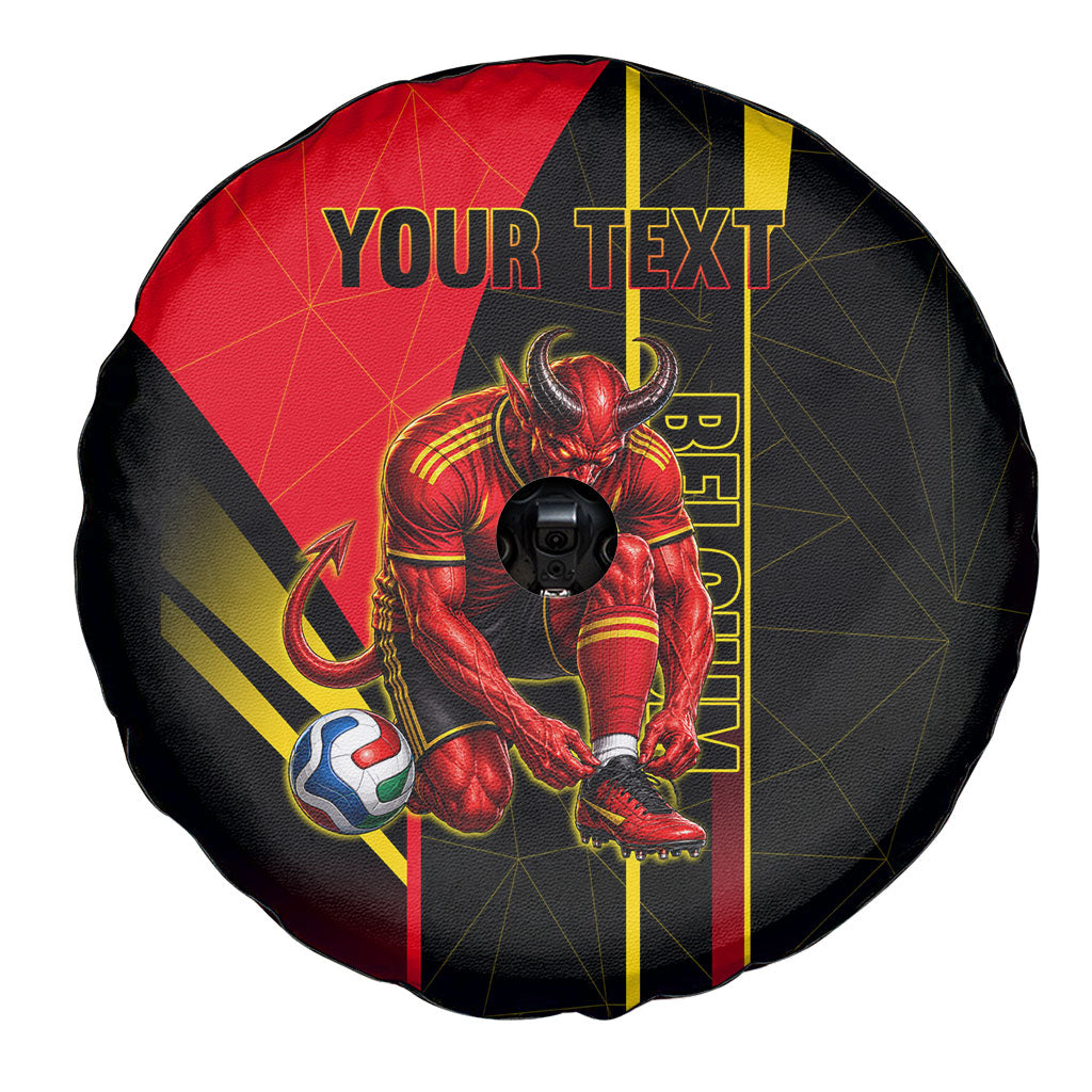 Personalized Belgium Soccer Red Devils Mascot Spare Tire Cover Royal Belgian Football Geometric Simple Style