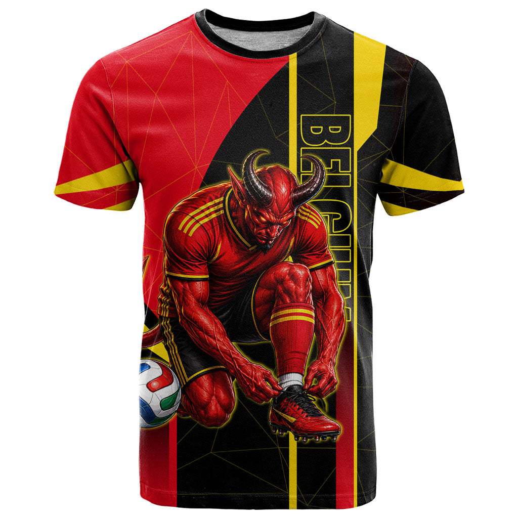 Personalized Belgium Soccer Red Devils Mascot T Shirt Royal Belgian Football Geometric Simple Style