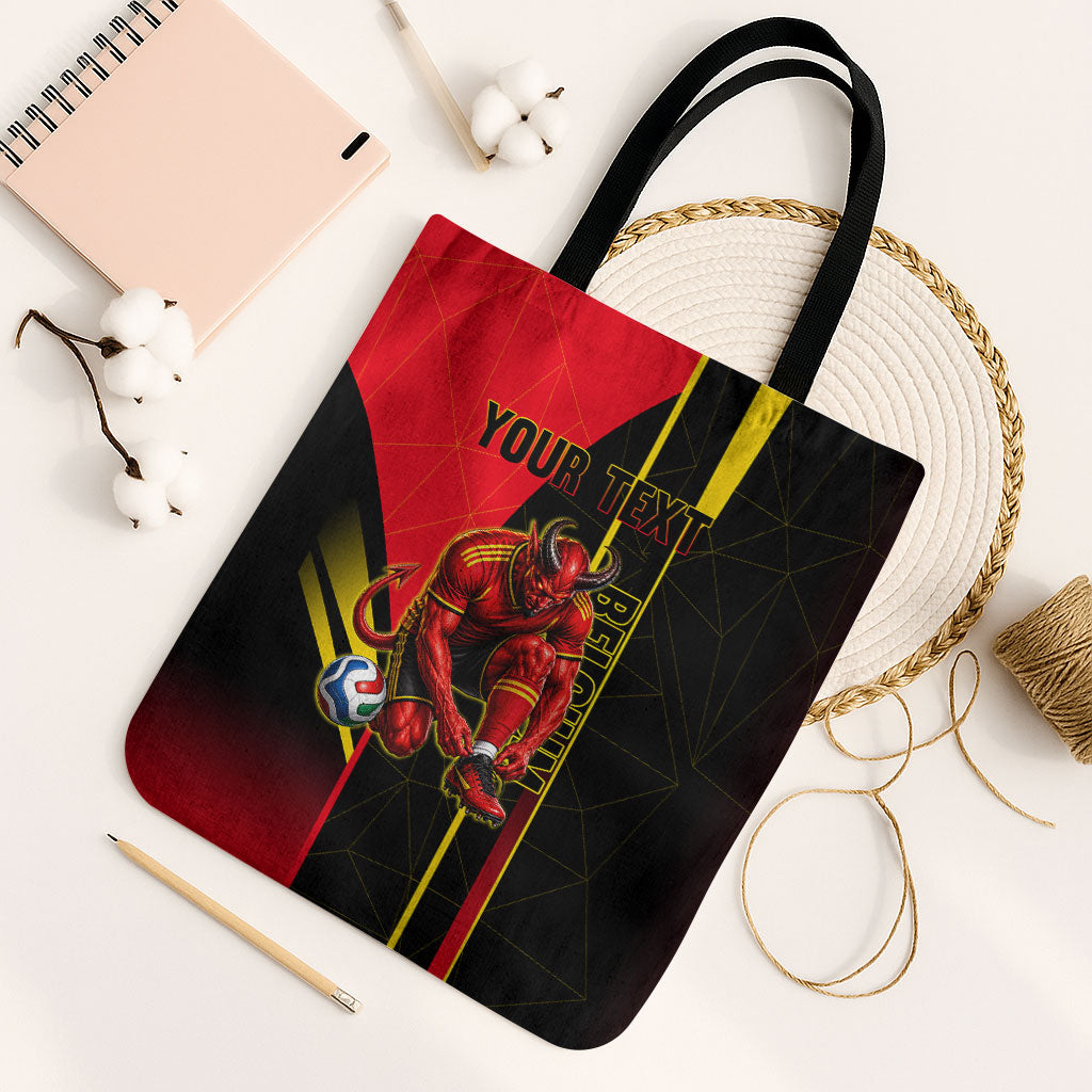 Personalized Belgium Soccer Red Devils Mascot Tote Bag Royal Belgian Football Geometric Simple Style