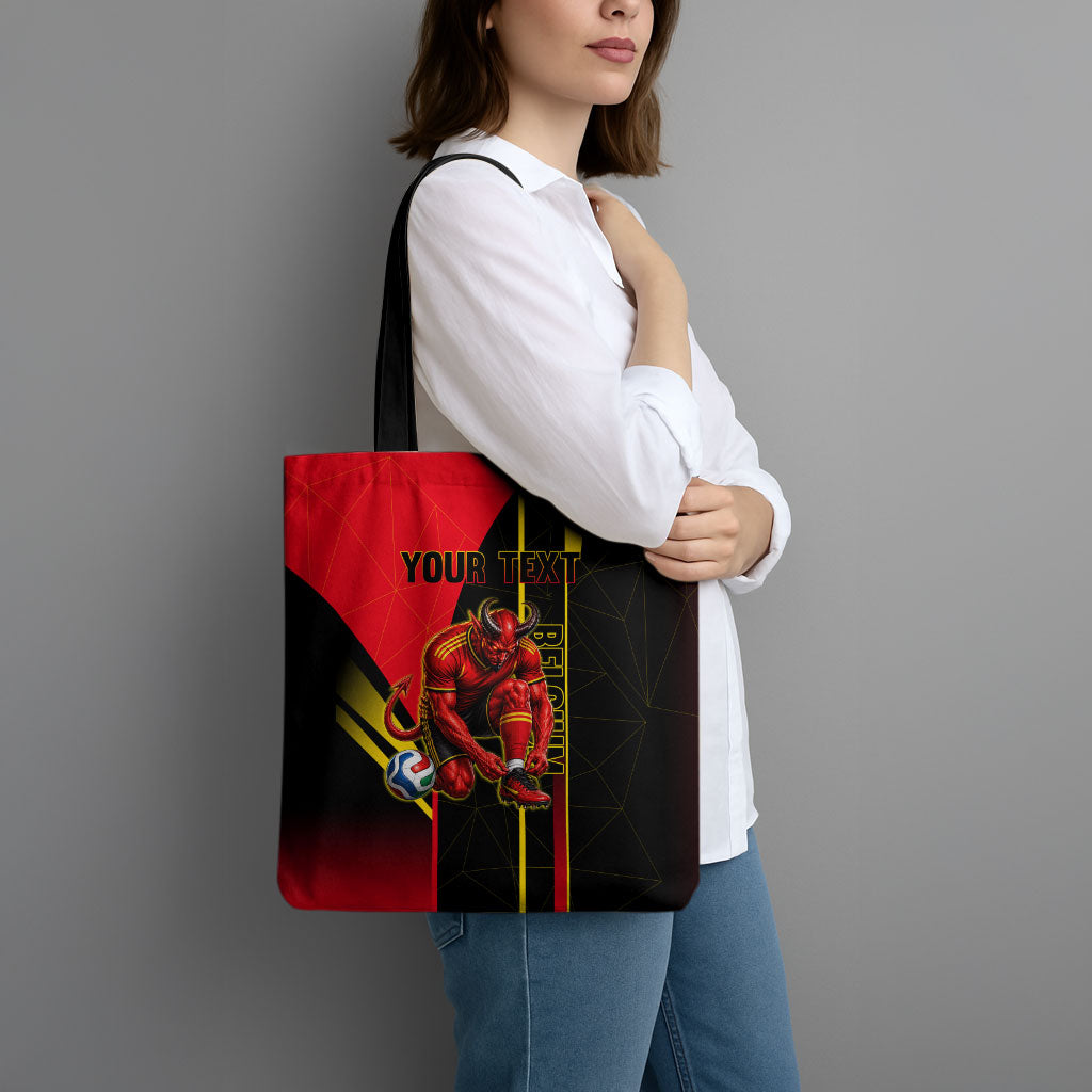 Personalized Belgium Soccer Red Devils Mascot Tote Bag Royal Belgian Football Geometric Simple Style