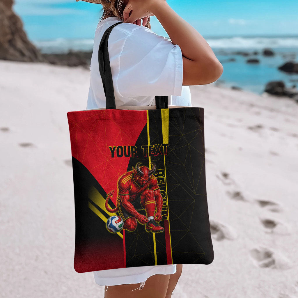Personalized Belgium Soccer Red Devils Mascot Tote Bag Royal Belgian Football Geometric Simple Style
