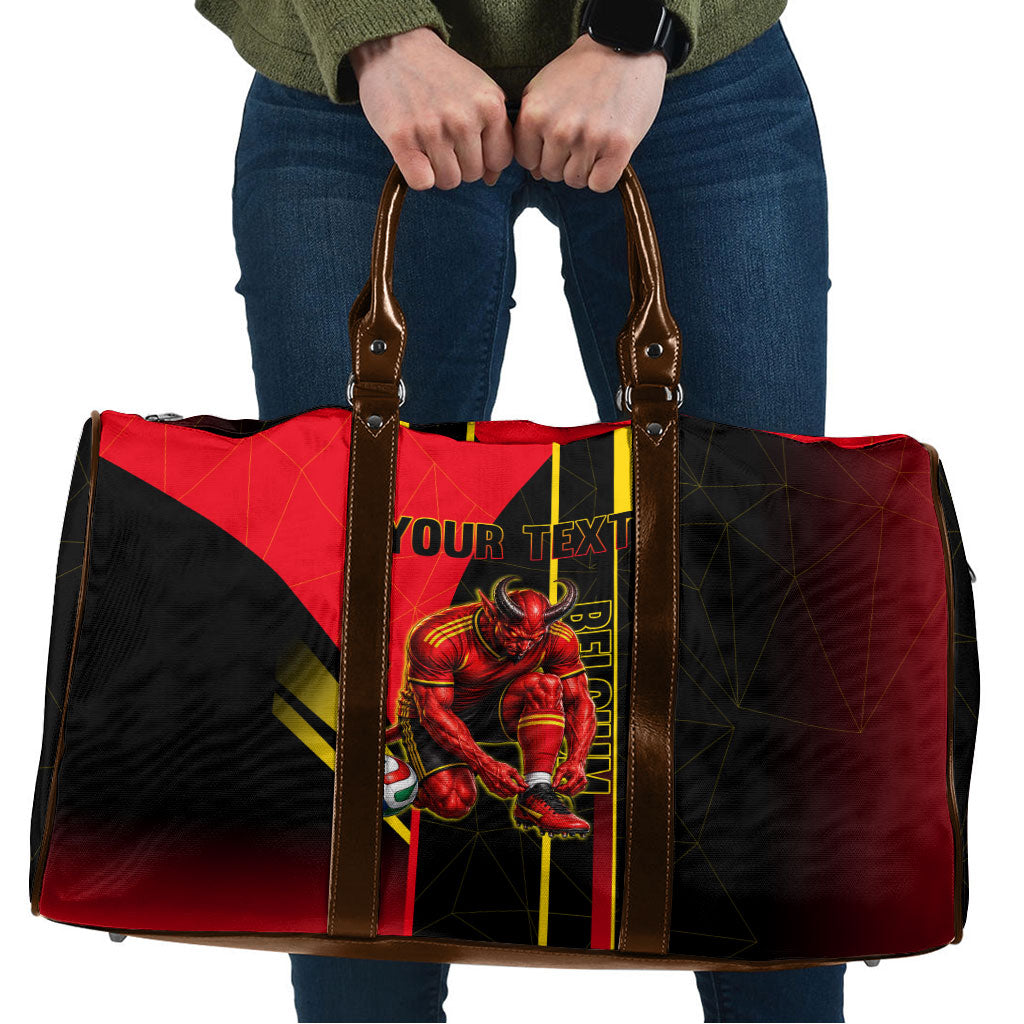 Personalized Belgium Soccer Red Devils Mascot Travel Bag Royal Belgian Football Geometric Simple Style