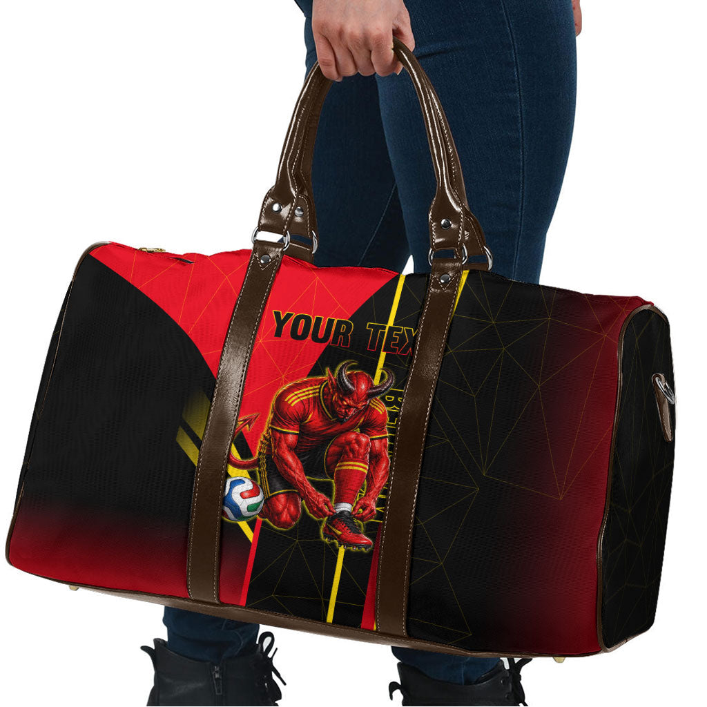 Personalized Belgium Soccer Red Devils Mascot Travel Bag Royal Belgian Football Geometric Simple Style