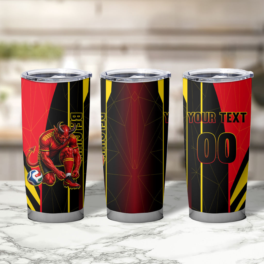 Personalized Belgium Soccer Red Devils Mascot Tumbler Cup Royal Belgian Football Geometric Simple Style