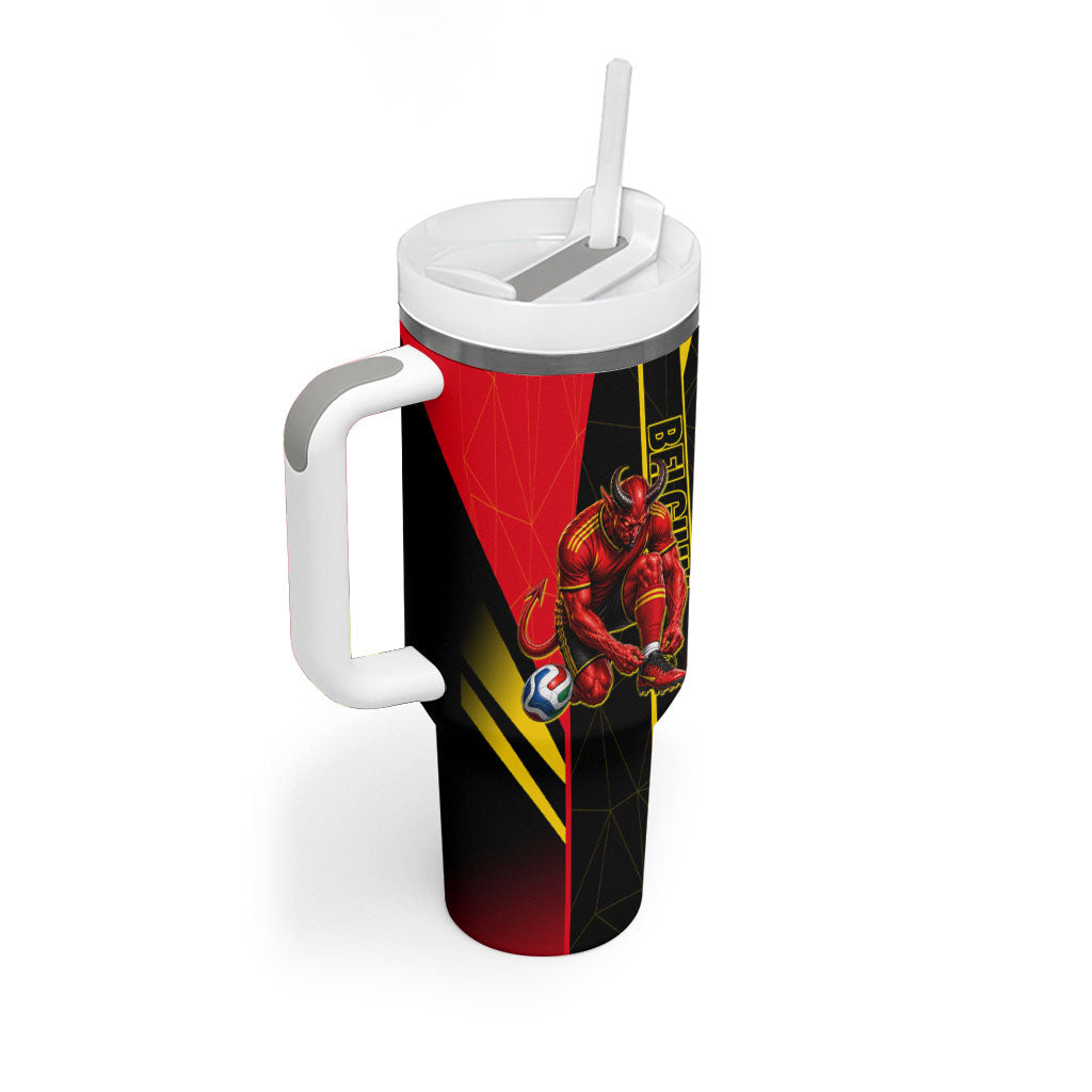Personalized Belgium Soccer Red Devils Mascot Tumbler With Handle Royal Belgian Football Geometric Simple Style