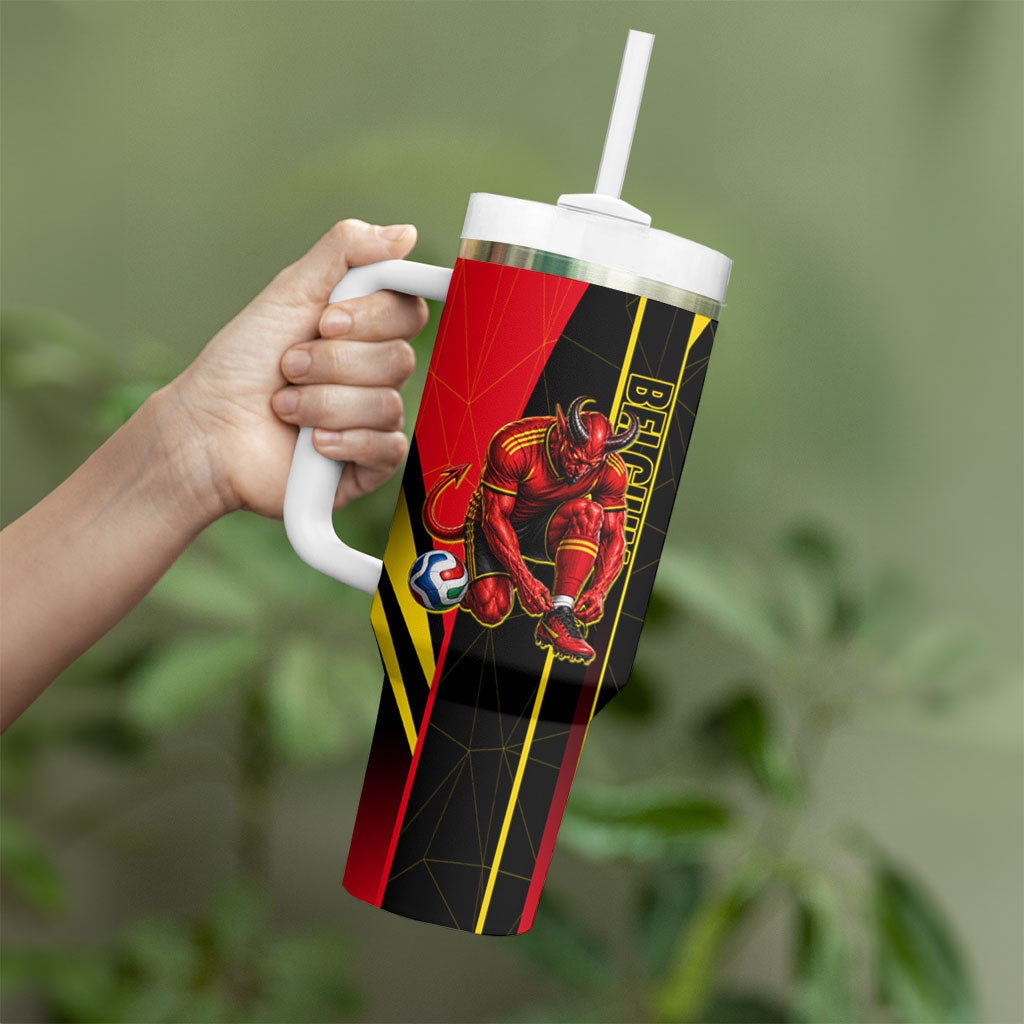 Personalized Belgium Soccer Red Devils Mascot Tumbler With Handle Royal Belgian Football Geometric Simple Style
