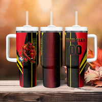 Personalized Belgium Soccer Red Devils Mascot Tumbler With Handle Royal Belgian Football Geometric Simple Style