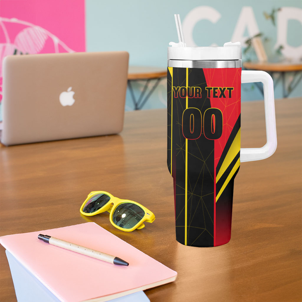 Personalized Belgium Soccer Red Devils Mascot Tumbler With Handle Royal Belgian Football Geometric Simple Style