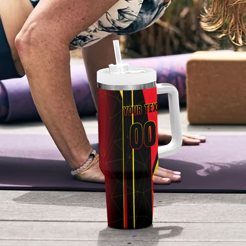 Personalized Belgium Soccer Red Devils Mascot Tumbler With Handle Royal Belgian Football Geometric Simple Style