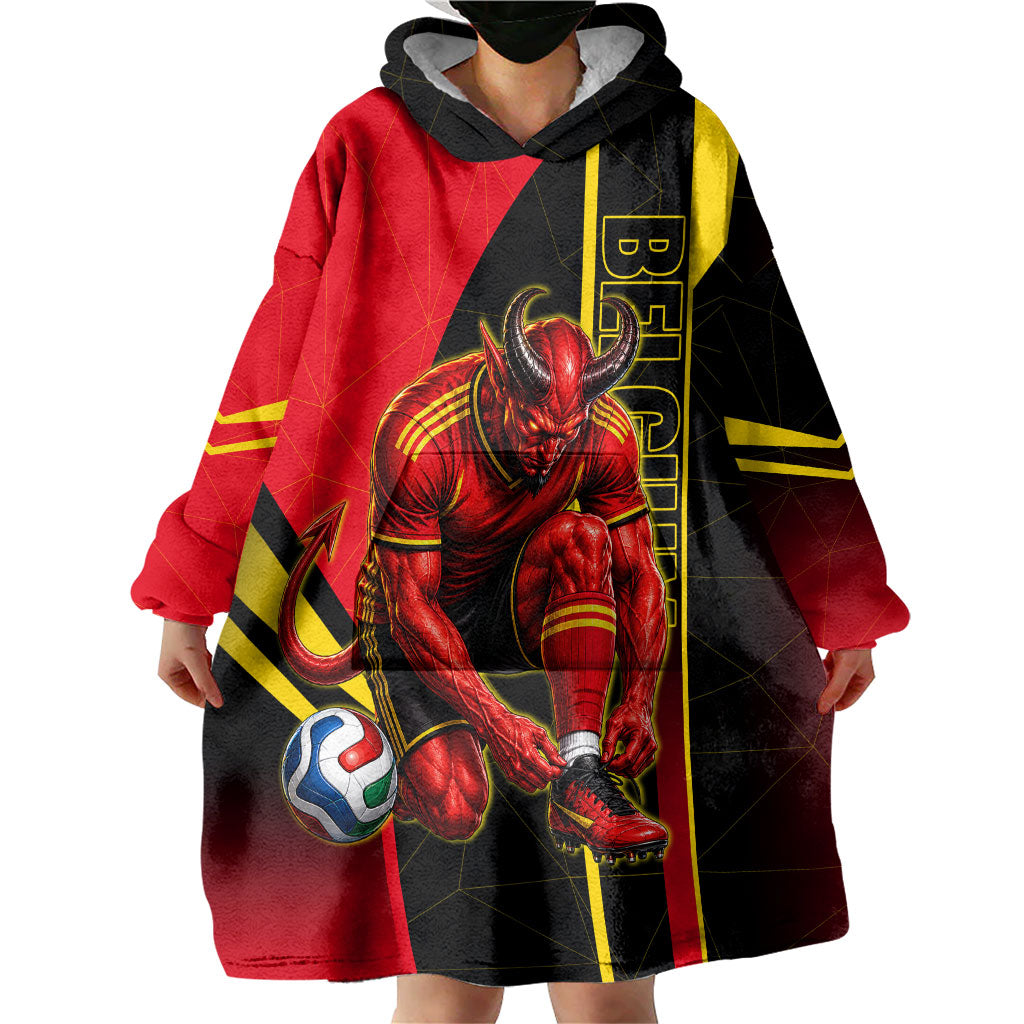 Personalized Belgium Soccer Red Devils Mascot Wearable Blanket Hoodie Royal Belgian Football Geometric Simple Style