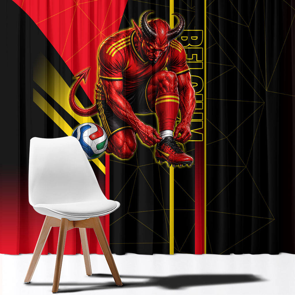 Personalized Belgium Soccer Red Devils Mascot Window Curtain Royal Belgian Football Geometric Simple Style