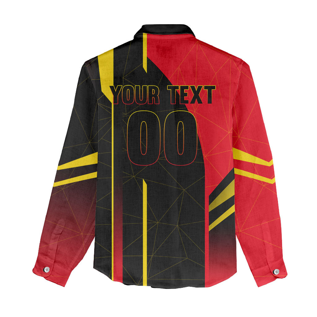 Personalized Belgium Soccer Red Devils Mascot Women Casual Shirt Royal Belgian Football Geometric Simple Style