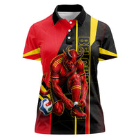 Personalized Belgium Soccer Red Devils Mascot Women Polo Shirt Royal Belgian Football Geometric Simple Style