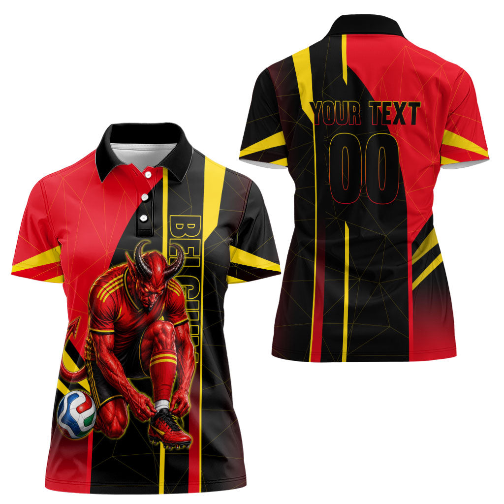 Personalized Belgium Soccer Red Devils Mascot Women Polo Shirt Royal Belgian Football Geometric Simple Style