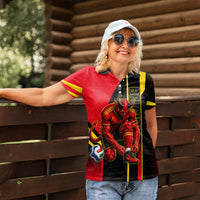 Personalized Belgium Soccer Red Devils Mascot Women Polo Shirt Royal Belgian Football Geometric Simple Style