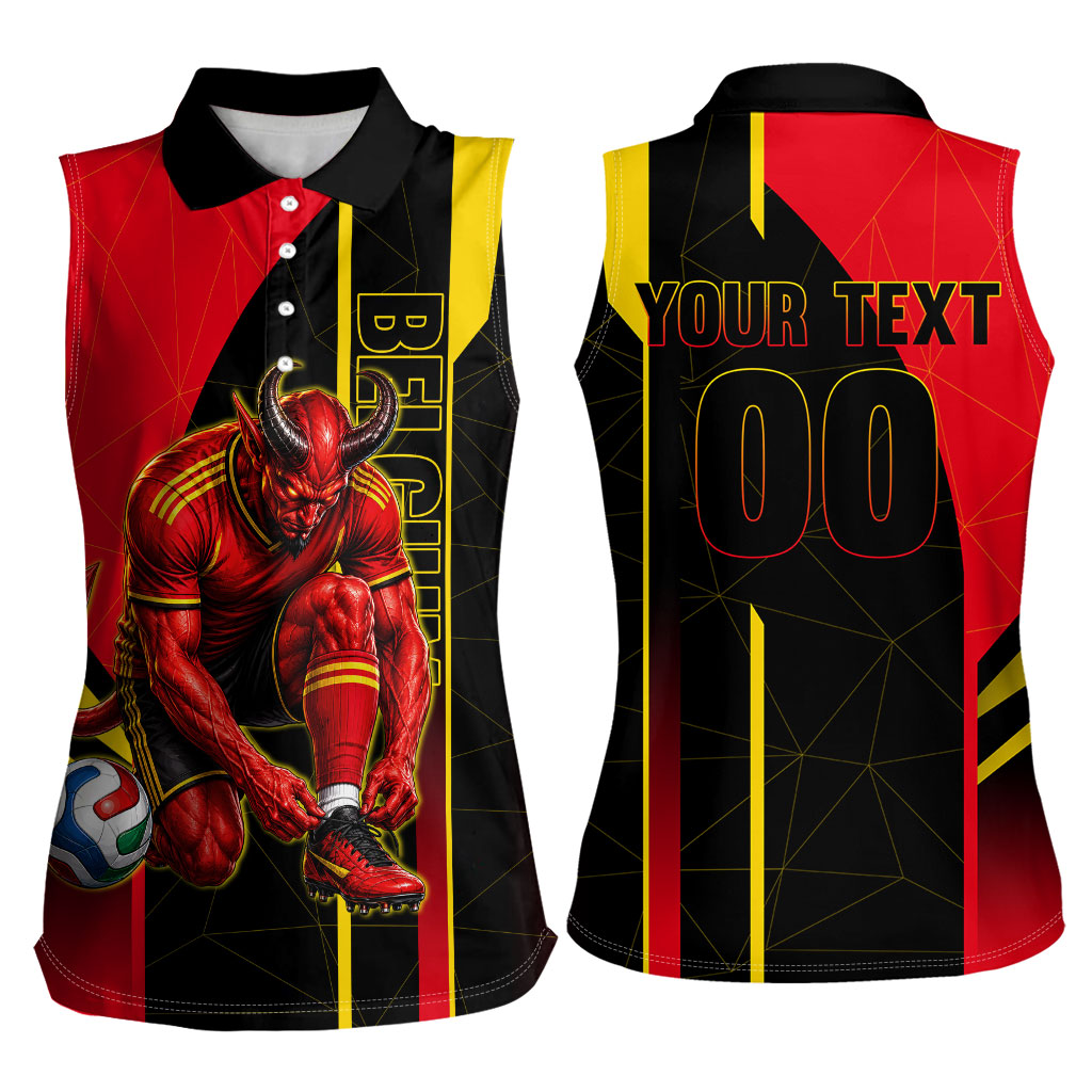 Personalized Belgium Soccer Red Devils Mascot Women Sleeveless Polo Shirt Royal Belgian Football Geometric Simple Style