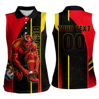 Personalized Belgium Soccer Red Devils Mascot Women Sleeveless Polo Shirt Royal Belgian Football Geometric Simple Style