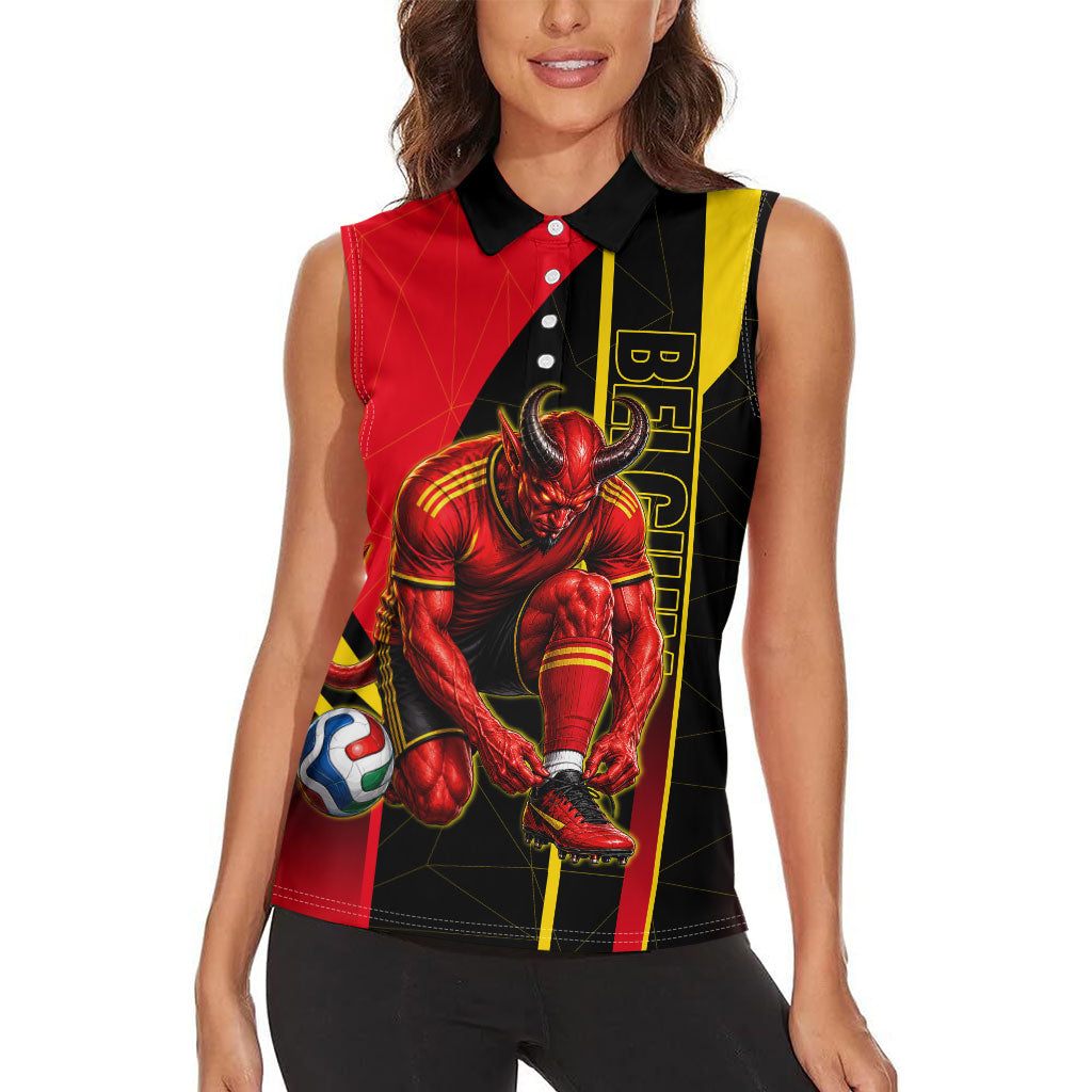 Personalized Belgium Soccer Red Devils Mascot Women Sleeveless Polo Shirt Royal Belgian Football Geometric Simple Style