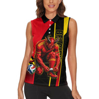 Personalized Belgium Soccer Red Devils Mascot Women Sleeveless Polo Shirt Royal Belgian Football Geometric Simple Style