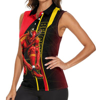 Personalized Belgium Soccer Red Devils Mascot Women Sleeveless Polo Shirt Royal Belgian Football Geometric Simple Style